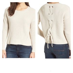 Lucky Brand Lace-Up Back Sweater In Natural Color